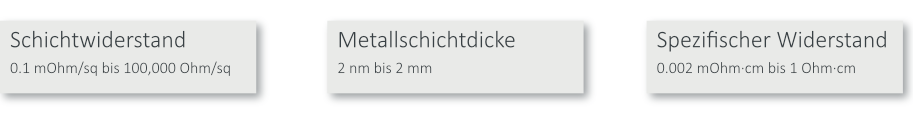 Messbereiche des EddyCus® TF map C2C für den Schichtwiderstand, die Schichtdicke und den elektrischen Widerstand