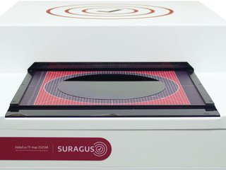 The non-contact sheet resistance imaging tool EddyCus TF map 2525SR loaded with a coated wafer