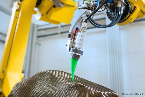 Carbon fiber testing of a 3d preform with the help of EddyCus® CF robot integration kit
